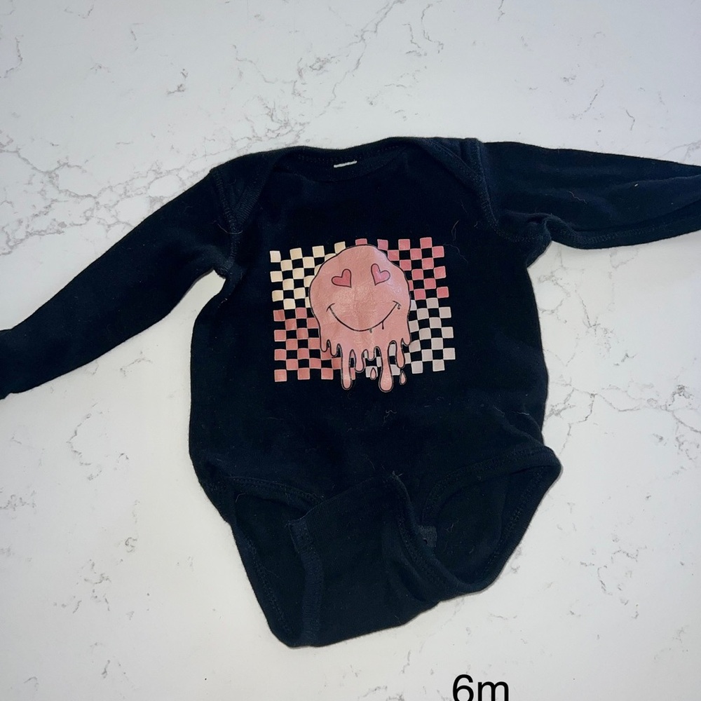 Black Baby Onesie with Smiley Graphic